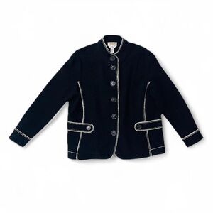 Vtg Wool Talbots Black Knit Blazer Jacket, Military Retro Office Casual PlusX